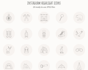 Instagram Story Highlight Icons Camping Instagram Story Covers Social Media Icons Hand Drawn Icons Adventure Travel Icons Highlights Set