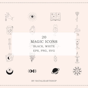 Magische icon set/mystiek pictogram pakket/hekserij illustratie/esoterische clipart/Instagram verhaal hoogtepunten/logo-elementen/hemelse clipart SVG
