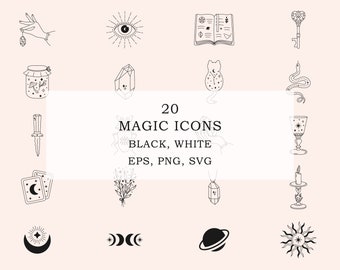 Magic icon set/Mystical icon package/Witchcraft illustration/Esoteric clipart/Instagram story highlights/Logo elements/Celestial clipart SVG