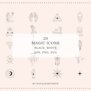 Ensemble d’icônes magiques / Paquet d’icônes mystiques / Illustration de sorcellerie / Clipart ésotérique / Faits saillants de l’histoire Instagram / Éléments de logo / Clipart céleste SVG