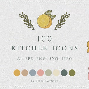 Kitchen icon set/Cooking illustration SVG/Food clip art/Hand drawn icons/Instagram highlight cover/Kitchenware digital stickers PNG/Bakery