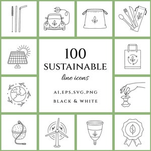 Nachhaltiges Icon Set/Zero Waste/Umweltfreundliche Illustration/Recycling/Umwelt/Grünes Leben/Planer Icon Set/Umrissene Symbole/Line Art/ Vektor