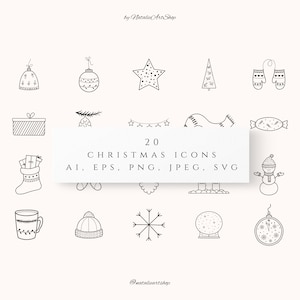 Hand Drawn Christmas icons Capodanno instagram mette in evidenza contorno illustrazione png elementi Clipart vettore Christmas Albero di Natale elementi di Natale
