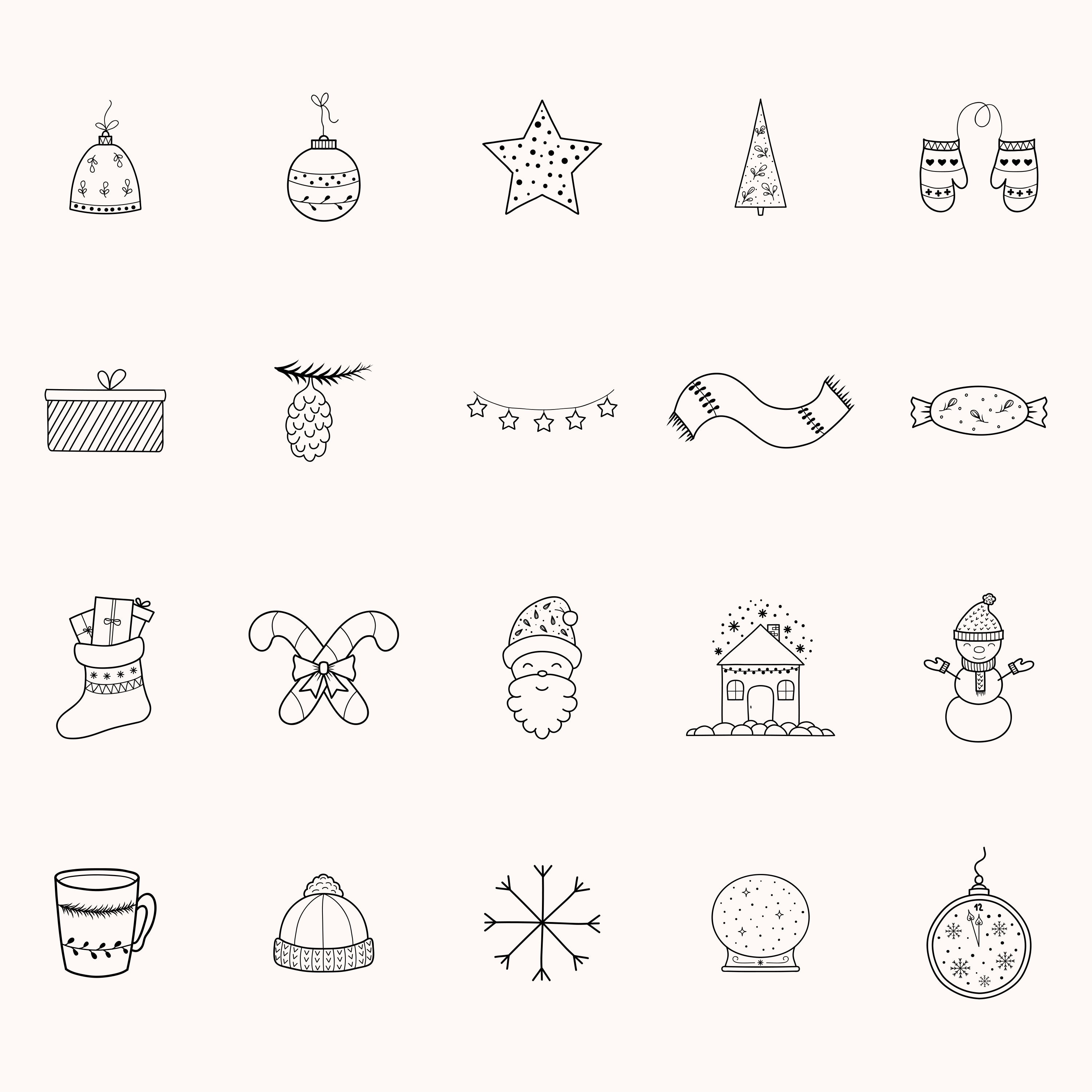 Hand Drawn Christmas Icons New Year Instagram Highlights Outline ...