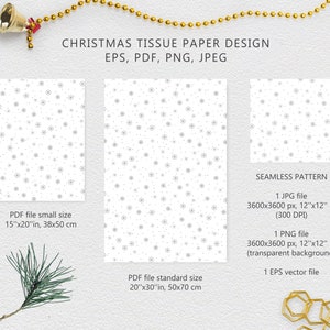 May include: A seamless pattern of small snowflakes on a white background. The pattern is available in JPG, PNG, and EPS file formats. The JPG and PNG files are 12 inches by 12 inches at 300 DPI. The PNG file has a transparent background.