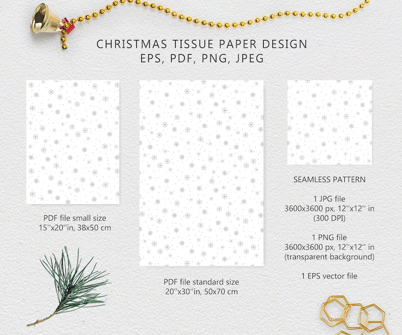 May include: A seamless pattern of small snowflakes on a white background. The pattern is available in JPG, PNG, and EPS file formats. The JPG and PNG files are 12 inches by 12 inches at 300 DPI. The PNG file has a transparent background.