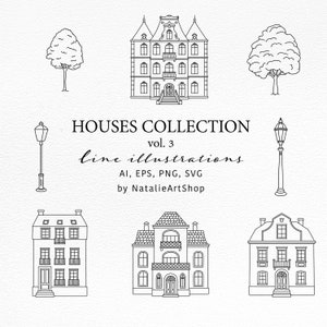 Illustrazione della casa SVG/Chalet Line PNG/Clipart casa/Proprietà edilizia/Icona immobiliare/Chiesa EPS/Casa sul canale/Uso commerciale/Clip art Villa