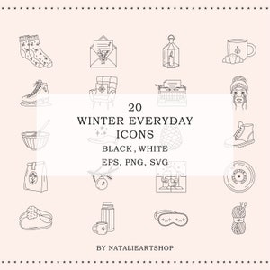 Winter Everyday Planner Line Icon Set/EPS Sticker/Alltagsobjekt/Tagesablauf/Logo Element/Clip Art/PNG Sticker/Weihnachten/Highlight Cover
