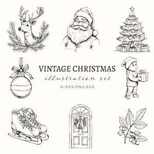 Illustration vintage de Noël dessinée à la main style vacances Clipart-rétro Noël SVG-bricolage Noël carte-art festif PNG-usage commercial