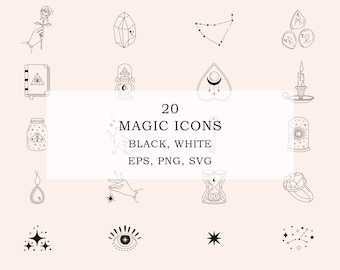 Magic icon set/Mystical icon package/Witchcraft illustration/Esoteric clipart/Instagram story highlights/Logo elements/Celestial clipart SVG