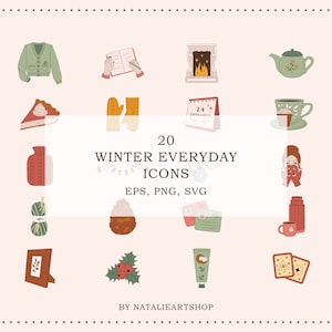 Winter Everyday Planner Icon Set / EPS Sticker / Everyday Object / Daily Schedule SVG / Logo-element / Clip art / PNG sticker / Kerstmis / Highlight cover
