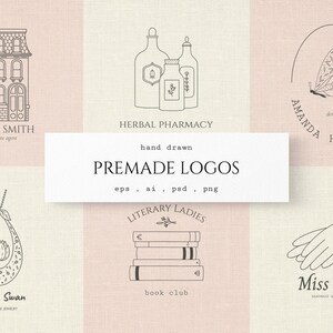 Premade Logo Set. Business logo. Feminine logo. Logo Design branding. Small business premade logo. Hand drawn logo .Custom logo