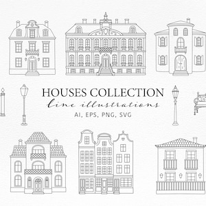 Illustrazione di casa SVG/Chalet Line PNG/Clipart di casa/Proprietà edilizia/Icona immobiliare/Chiesa EPS/Casa sul canale/Uso commerciale/Clipart di villa