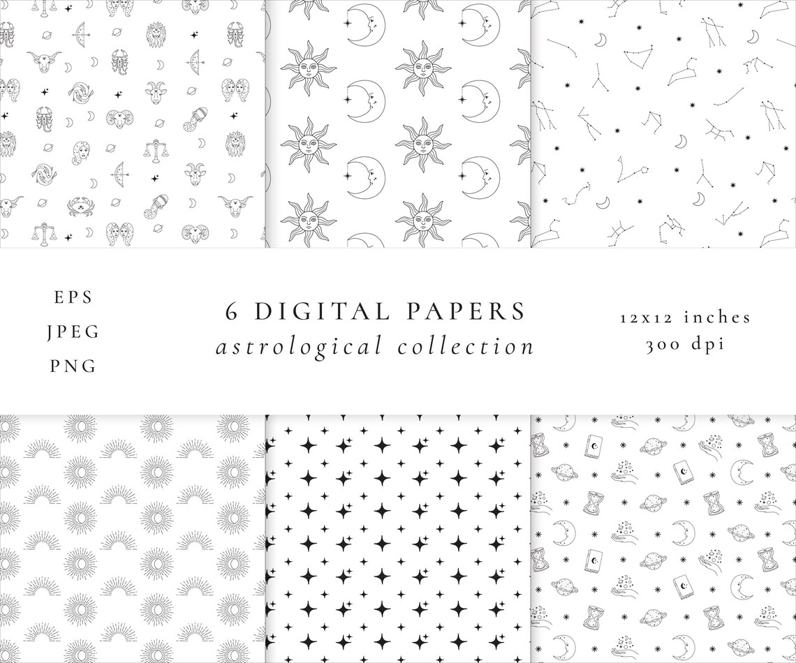 Zodiac Symbol Digital Paper Set/celestial Seamless | Etsy