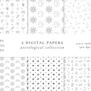 Zodiac Symbool Digitale Papier Set / Hemels naadloos patroon / Astrologisch Scrapbook Paper Pack / Constellatie Achtergrond / Horoscoop Afdrukbaar