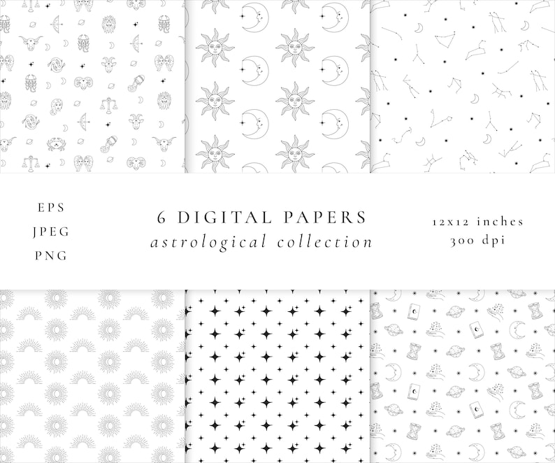 Zodiac Symbol Digital Paper Set/celestial Seamless - Etsy