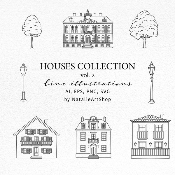 House illustration SVG/Chalet Line PNG/House clipart/Building Property/Real Estate icon/Church EPS/Canal house/Commercial use/Villa clip art