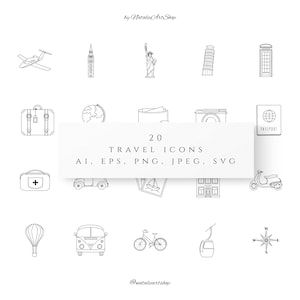 Reispictogrammen set PNG Reizende elementen vector Stad iconen svg Line iconen SVG Hand getekend pictogram Avontuur iconen png Instagram hoogtepunten Logo
