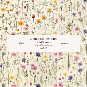 Wildflower seamless Patterns, Garden Seamless Floral Digital Pattern set, Wildflower Digital Paper, Cute Seamless Wildflower Backgrounds
