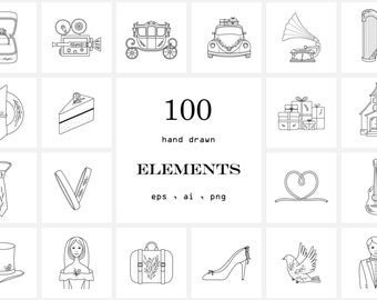 Wedding icon set-Hand Drawn Logo Element-Love clipart-Line icon-Instagram highlight cover-Engagement Symbol PNG-Floral wreath-Flower pack