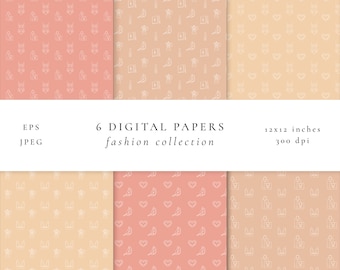 Digital Paper Set/Fashion Seamless Pattern/Scrapbook paper pack/Feminine Digital Background/Printable Paper Set/Shopping Pattern Set/Perfume