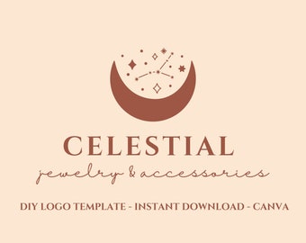 Logo Template Canva/Editable Logo/DIY Celestial Logo/Crescent moon Logo/Constellation Logo/Magic/Boho/Lunar Logo/Mystic/Instant Download
