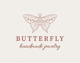 Butterfly Logo Design/Moth Premade Logo/Boho Logo/Feminine Logo/Line Art/Mystical Logo/Bohemian/Minimalist Logo/Magic Logo/Hand drawn logo