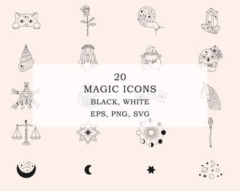 Magic icon set/Mystical icon package/Witchcraft illustration/Esoteric clipart/Instagram story highlights/Logo elements/Celestial clipart SVG