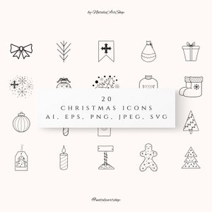 Hand Drawn Christmas icons Nouvel An instagram met en évidence Contour illustration png Clipart éléments vecteur arbre de Noël éléments de Noël