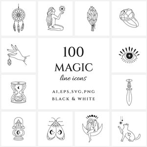 Zestaw ikon magicznych/Pakiet ikon mistycznych/Ilustracja czarownictwa/Ezoteryczny clipart/Podświetlenia historii na Instagramie/Elementy logo/Niebiański clipart SVG