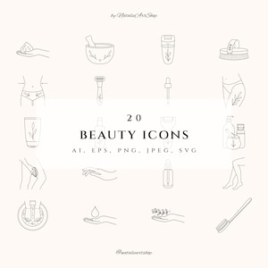 Set di icone di bellezza PNG/Pacchetto di icone Spa SVG/Illustrazione cosmetica/Clipart per la cura della pelle/Evidenziazione della storia di Instagram/Elemento logo/Salone di bellezza/Cura di sé