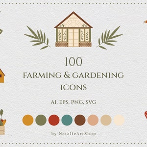 Agricultura &jardinería icono set-Iconos dibujados a mano-Elementos del logotipo de la granja- Aspectos destacados de Instagram del jardín-Clipart de la granja-Ilustración del jardín PNG-SVG-EPS