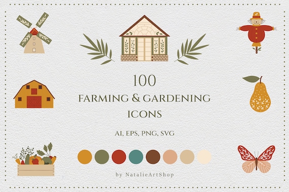 Farming & gardening icon set-Hand drawn icons-Farm logo elements- Garden Instagram highlights-Farm Clipart-Garden illustration PNG-SVG-EPS