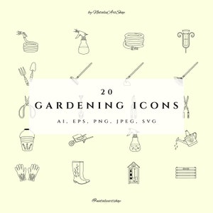 Conjunto de iconos de línea de agricultura y jardinería Icono dibujado a mano Elementos del logotipo de la granja Jardín Destacado de Instagram Herramienta de jardinería Clipart Ilustración de jardín
