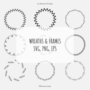 Blumenkranz PNG-Floral Rahmen SVG-Laurel Kranz-Hand-gezogene Kränze-Floral Kreis-Blätter Ornament-Hochzeit Kranz-Blume Clipart-Grenze