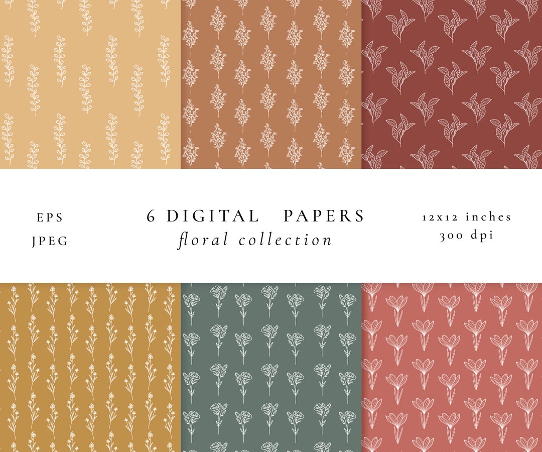 Digital Paper Set/floral Seamless Patterns/scrapbook Paper Pack/digital ...