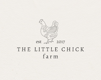 Premade hen logo-Chicken logo-Chick logo-Farm watermark-Farmers market-Farming- Line Logo-Outline logo-Hand drawn logo-Customizable logo