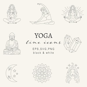 Dessin au trait yoga, méditation icônes PNG, pleine conscience, bien-être des cliparts SVG, illustrations pour prendre soin de soi spirituel, ensemble de dessin au trait zen, décoration bohème