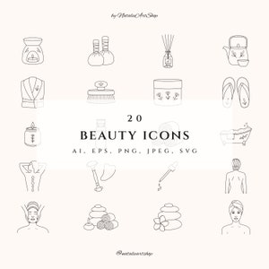 Conjunto de ícones de beleza PNG/Pacote de ícones de spa SVG/Ilustração cosmética/Clipart de cuidados com a pele/Destaque da história do Instagram/Elemento de logotipo/Salão de beleza/Autocuidado