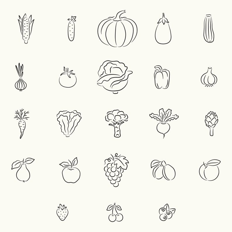 Farm Line Art Icon Bundle SVG, Hand Drawn Farmer Market Clipart ...