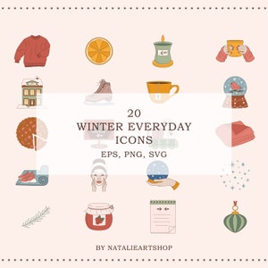 Winter Everyday Planner Icon Set/EPS Sticker/Alltagsobjekt/Tagesablauf SVG/Logo Element/Clip Art/PNG Sticker/Weihnachten/Highlight Cover