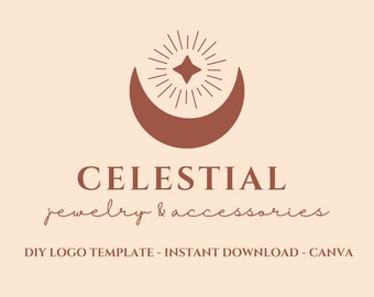 Logo Template Canva/Editable Logo Design/DIY Celestial Logo/Crescent moon Logo/Minimal Logo/Magic/Boho/Lunar Logo/Mystic/Instant Download