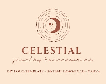 Logo Template Canva/Editable Logo Design/DIY Celestial Logo/Crescent moon Logo/Minimal Logo/Magic/Boho/Lunar Logo/Mystic/Instant Download