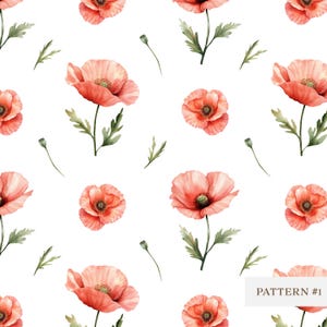 Motif transparent aquarelle coquelicot, papier numérique fleur rouge, conception de tissu botanique, scrapbooking floral/papier créatif imprimable/sublimation