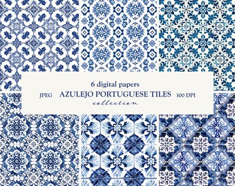 Azulejo Portuguese Tile Pattern/Digital paper/Seamless Pattern/Blue pattern paper set/Scrapbook Paper/Digital Background/Printable Paper Set