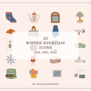 Winter Everyday Planner Icon Set/EPS Sticker/Everyday Object/Tageskalender SVG/Logo Element/Clip Art/PNG Sticker/Weihnachten/Highlight cover