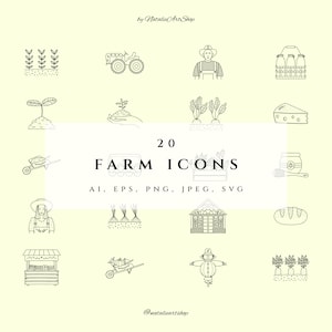 Conjunto de ícones de linha de agricultura e jardinagem Ícones desenhados à mão Elementos do logotipo da fazenda Destaques do Instagram de jardim Clipart de fazenda Ilustração de jardim Png Eps