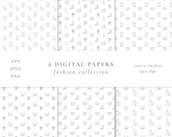 Digital Paper Set/Fashion Seamless Pattern/Scrapbook paper pack/Feminine Digital Background/Printable Paper Set/Shopping Pattern Set/Perfume
