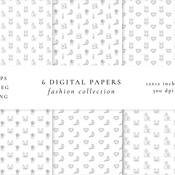 Digital Paper Set/Fashion Seamless Pattern/Scrapbook paper pack/Feminine Digital Background/Printable Paper Set/Shopping Pattern Set/Perfume