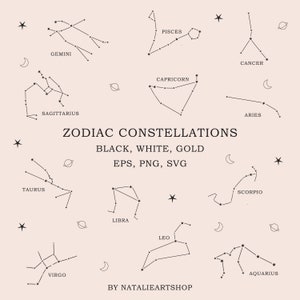 Ensemble de cliparts constellations du zodiaque/symboles du zodiaque/Illustrations célestes PNG/astrologie SVG/Horoscope symboles/signes astrologiques icônes/étoiles